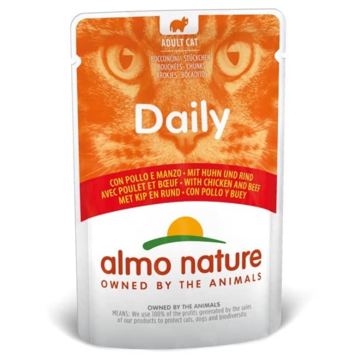 ALMO NATURE CAT DAILY CHICKEN & BEEF kaķu konservi Vista, liellops 70g